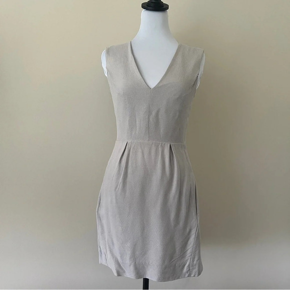 Diane Von Furstenberg DVF Fumi Tan Grey Poplin Shift Dress Women’s Size 4 - Picture 2 of 12